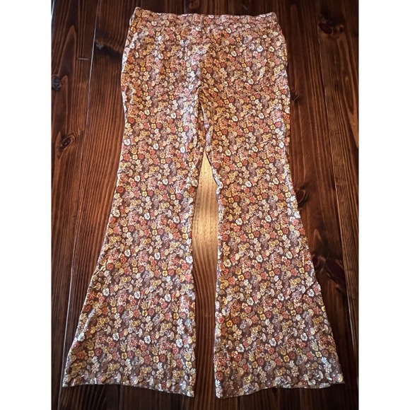Hollister High Rise‎ Flare Pants Mushroom Floral Hippie 60s 70s Print Women's M - Picture 10 of 11